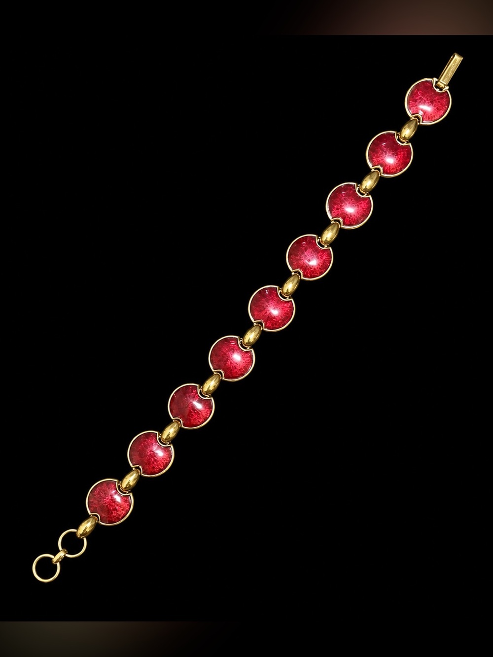 Gold-Tone Red Enamel Link Bracelet - Women Jewelry